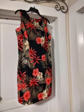 Alyx Black Midi Dress with Coral & Cream Tropical Print